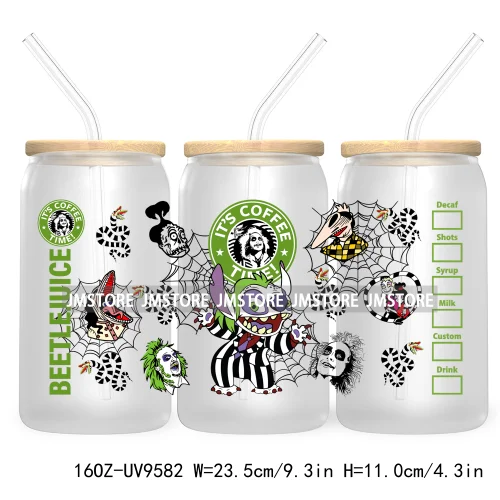 Halloween Cartoon 16OZ UV DTF Cup Wrap Transfer Stickers Custom Labels Waterproof Logo For Libbey Glass Can Pumpkin Season Vibes