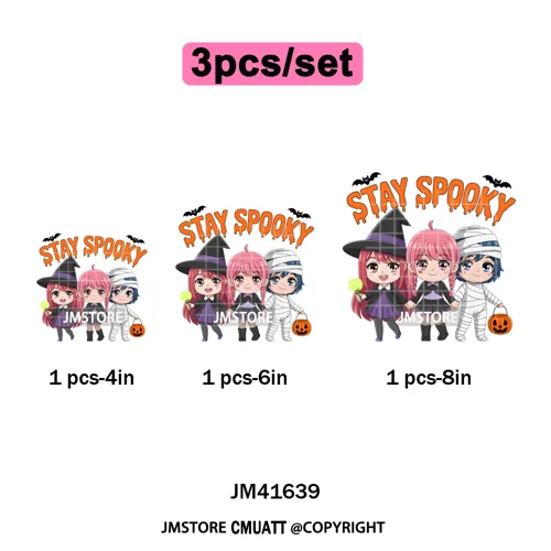 Stay Spooky Ghost Halloween Cartoon Hunters Kpop Band Group Iron on DTF Washable Transfers Stickers Ready to Press for Clothing