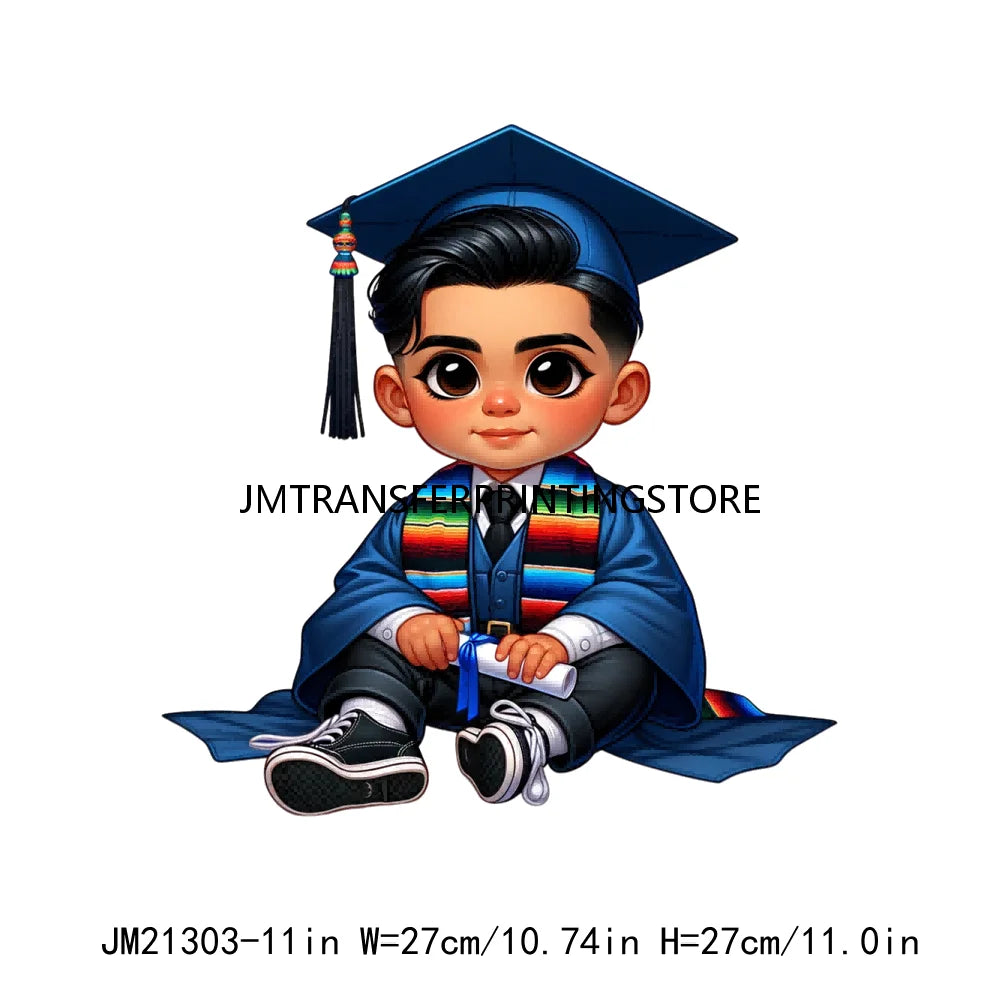 Chicano Graduation Chibi Style Boy Logos Si Se Pudo Educated Latino Double Trouble Man DTF Heat Transfer Stickers For Clothes