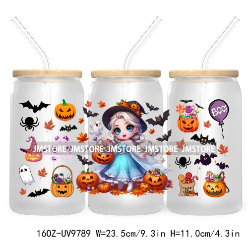 Horror Princess Halloween 16OZ UV DTF Cup Wrap Transfer Stickers Movie Killers Custom Labels For Libbey Glass Can Trick Or Treat