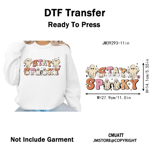 Ghost Spooky Mama Season Trick or Treat Coquette Bow Halloween Iron on DTF Washable Transfer Sticker Ready to Press for Clothing