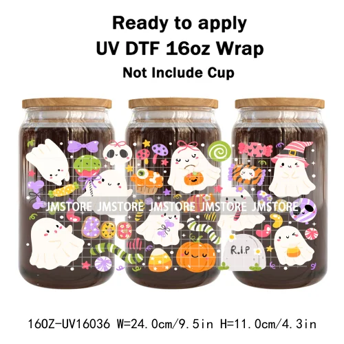 Spooky Boo Halloween Fall Bookish Ghost UV DTF Stickers Ready To Transfer Cup Wrap Custom Labels For Libbey Can Glass Tumbler