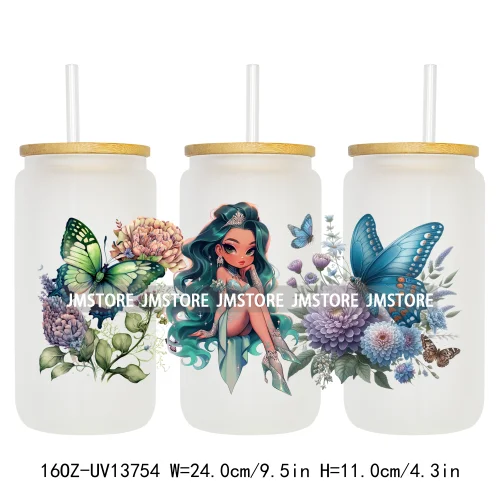 Floral Butterfly Girl Woman UV DTF Stickers Ready to Transfer Cup Wrap Custom Labels DIY Craft For Libbey Can Glass Tumblers Mug