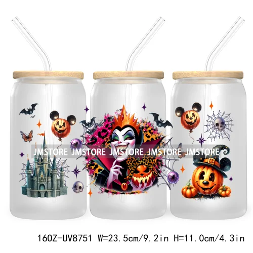 Halloween Leopard Cartoon Princess 16OZ UV DTF Cup Wrap Transfer Sticker Custom Labels Waterproof Logo For Libbey Glass Can Fall