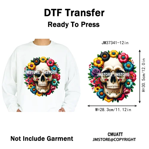 12in Colorful Graffiti Streetwear Skeleton Game Over Iron on DTF Thermal Transfers Stickers Printing Ready to Press for T-shirts
