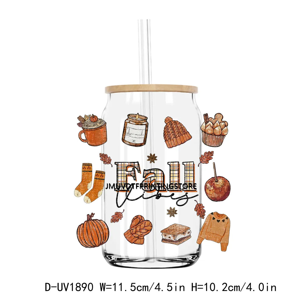 Cozy Pumpkin Sesaon Fall Vibes Leaves UV DTF Transfers Stickers Decals For Libbey Cold Cups Mugs Tumbler Waterproof DIY Craft