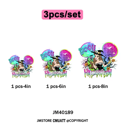 Cartoon Witches Princess Skull Animal Kids Love Characters Halloween Iron on DTF Transfers Stickers Ready to Press for T-shirts
