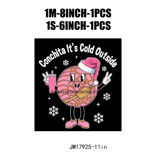 New Latin Culture Christmas Conchita It's Cold Outside No Dieta Season Calorias No Cuentan DTF Heat Transfer Sticker For Hoodies