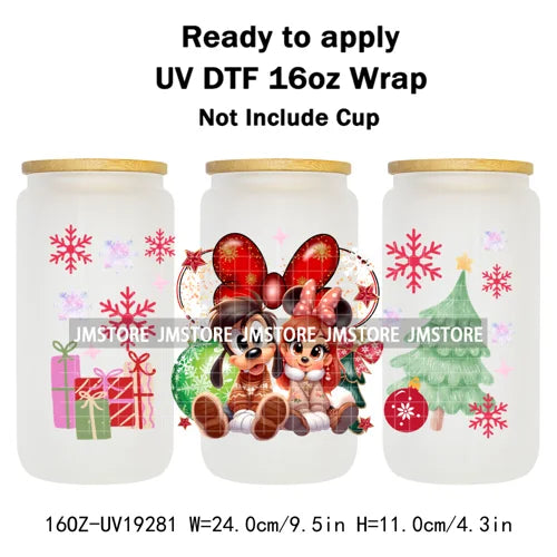 Christmas Couple Cartoon Princess UV DTF Cup Wrap Ready To Apply Transfer Sticker Custom 16OZ Tumbler Wraps For Libbey Glass Can