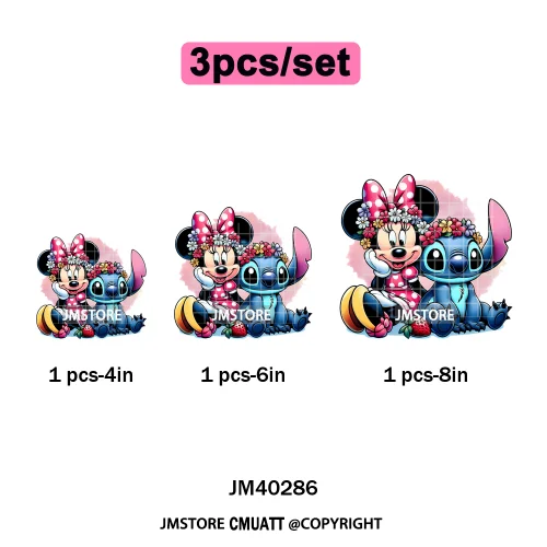 Cute Cartoon Blue Animal Princess Best Friends Designs Iron on DTF Washable Transfers Stickers Ready to Press for Clothing Bags