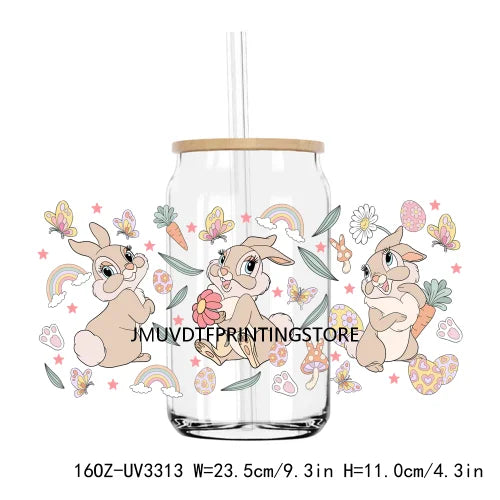 Easter Bunny Egg Spring Flowers UV DTF Sticker For 16OZ Libbey Glass Cup Can Wrap Transfer Sticker Custom Labels DIY Logo