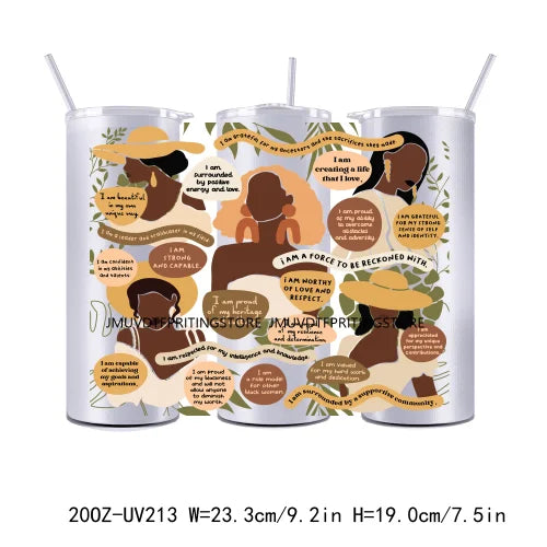 Black Women Affirmations Mental Health 20OZ UV DTF Straight Wrap Transfer Stickers Custom Labels DIY Waterproof Logo For Tumbler