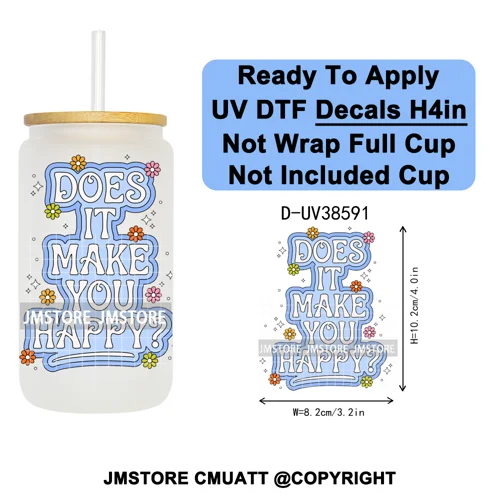 Bookish Positive Quotes Self Care UV DTF Transfer Stickers Decals Ready To Apply Waterproof For 16OZ Libbey Glass Can Tumbler