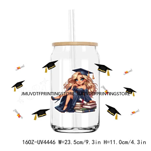 Chicano Graduation 2024 UV DTF Sticker For 16OZ Libbey Glass Cup Can Senior Girls Wrap Transfer Sticker Custom Labels DIY Logo