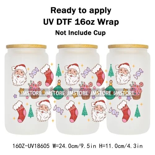 Ghost Santa Christmas Gingerbread Xmas UV DTF Stickers Ready To Apply Cup Wrap Custom Labels DIY Craft For Libbey Glass Can Mugs