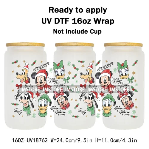Coquette Bow Cartoon Christmas Green Guy UV DTF Cup Wrap Ready To Apply Transfer Stickers Waterproof For 16OZ Libbey Glass Can