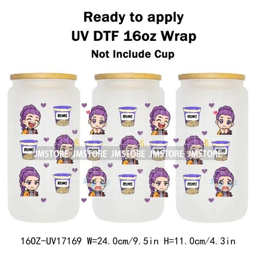 Kpop Demon Inspired Movie Boy Band Hunter Girl Anime Fan UV DTF Wraps Transfer Sticker Waterproof Logo For 16OZ Libbey Glass Can