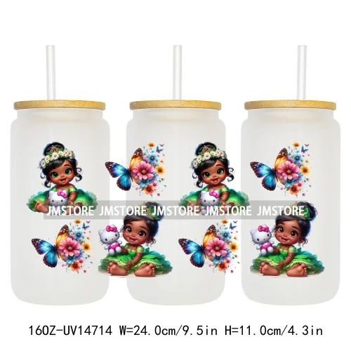 Magical Princess Bow Cartoon Girl 16OZ UV DTF Cup Wraps Ready To Apply Waterproof Transfer Stickers For Libbey Glass Can Tumbler