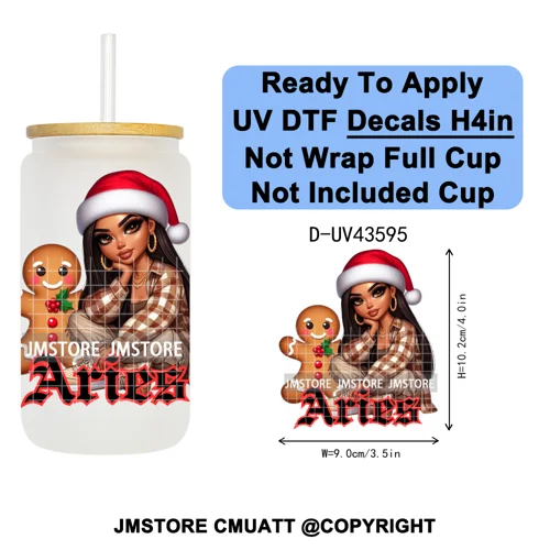 Chibi Christmas Chicana Zodiac Girl UV DTF Transfer Stickers Decals Ready To Apply Good Quality Prints For Libbey Cold Cup Mug