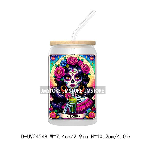 Mexican Culture Tarot Card UV DTF Transfer Stickers Decals For Libbey Cold Cups Mug Tumbler Waterproof DIY Craft Latina Skeleton