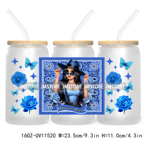 12 Zodiac Queens Chicana Mexican Girl 16OZ UV Cup Wrap DTF Transfer Stickers For Libbey Glass Can Cups Tumbler Waterproof Labels