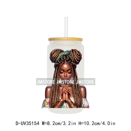 Black Girl Praying Faith Religious Woman UV Sticker Decals For Libbey Cold Cups Mugs Tumbler Transfer Stickers Waterproof Prints