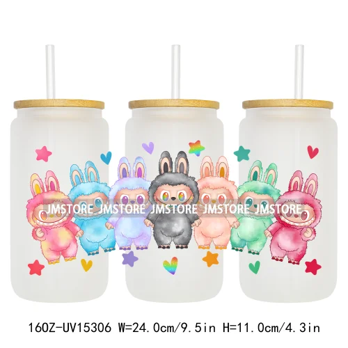 Coquette Bow Kids Cartoon Doll Characters UV DTF Cup Wraps Ready To Apply Waterproof Transfer Stickers For 16OZ Libbey Glass Can