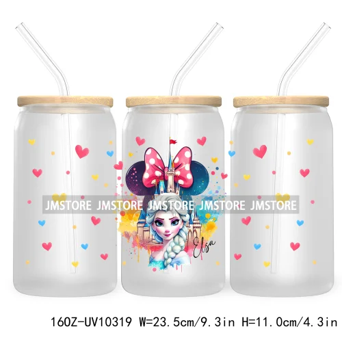 Cartoon Princess Coquette Bow Girly UV DTF Sticker For 16OZ Libbey Glass Cup Can Wrap Transfer Stickers Custom Labels DIY Logo