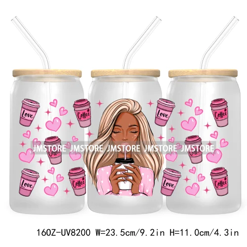 Iced Coffee Girly 16OZ UV DTF Cup Wrap Transfer Stickers Custom Labels Durable Waterproof Logo For Libbey Glass Can Coquette Bow