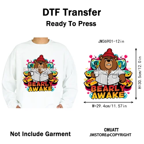 12in Colorful Graffiti Urban Stree Vibes Fearless Gangster Bear Washable Iron on DTF Transfer Sticker Ready to Press for Clothes