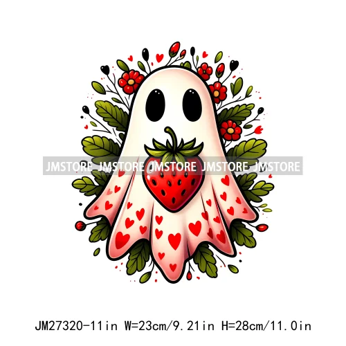 Cute Flower Ghost Bat Hey Boo Double Trouble Spooky Halloween Designs DTF Iron On Transfer Stickers Ready To Press For Clothing