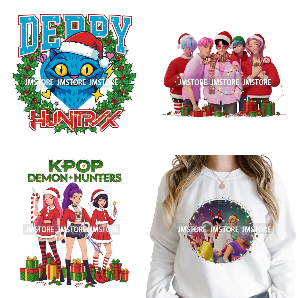 Cartoon Kpop Demon Music Anime Girly Merry Christmas Iron on Washable DTF Heat Transfer Stickers Ready to Press for T-shirts Bag