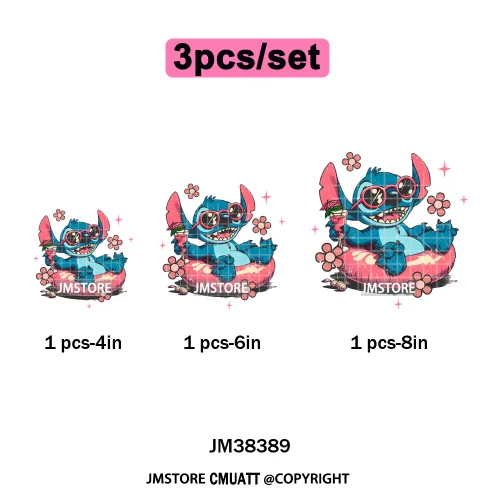 Retro Cartoon Happy Summer Vacation Vibes Coquette Seashells Iron on DTF Heat Transfer Stickers Ready to Press for Clothes Bags