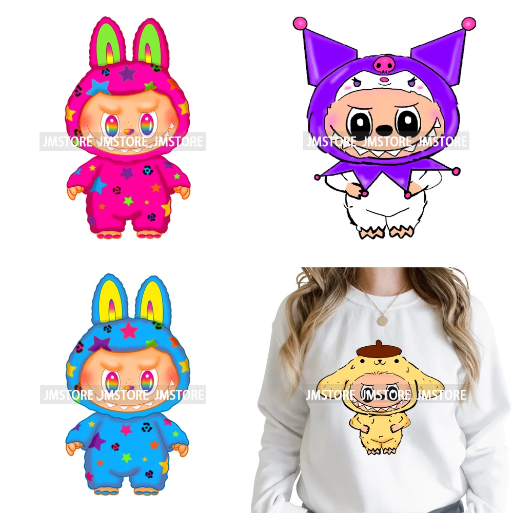 Colorful Monster Keychain Doll Character Designs Iron on DTF Washable Heat Transfers Stickers Ready to Press for T-shrits Bags