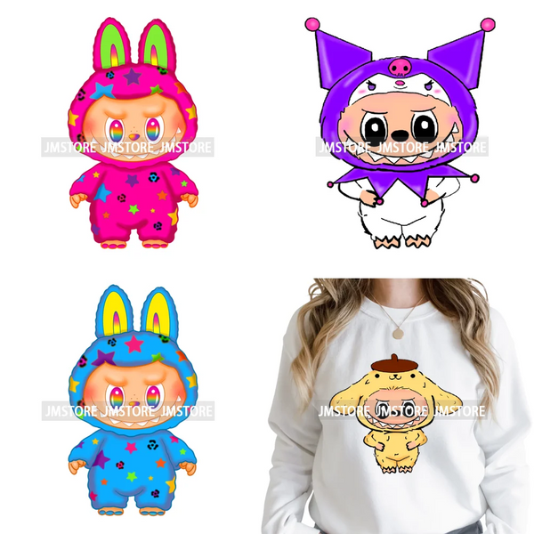 Colorful Monster Keychain Doll Character Designs Iron on DTF Washable Heat Transfers Stickers Ready to Press for T-shrits Bags
