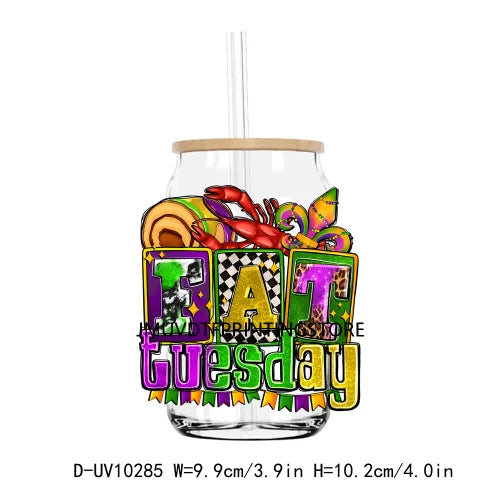 Happy Mardi Gras Afro Messy Bun UV DTF Transfers Stickers Decals For Libbey Cold Cups Mugs Tumbler Waterproof DIY Logo