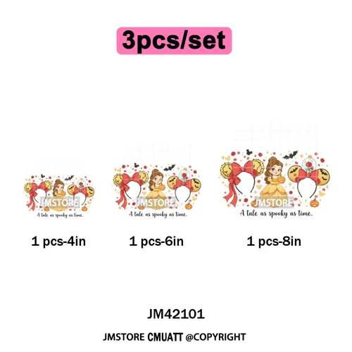 Halloween Witches Princess Lover Girly Coquette Bow Ears Iron on DTF Washable Transfers Stickers Ready to Press for Clothing Bag