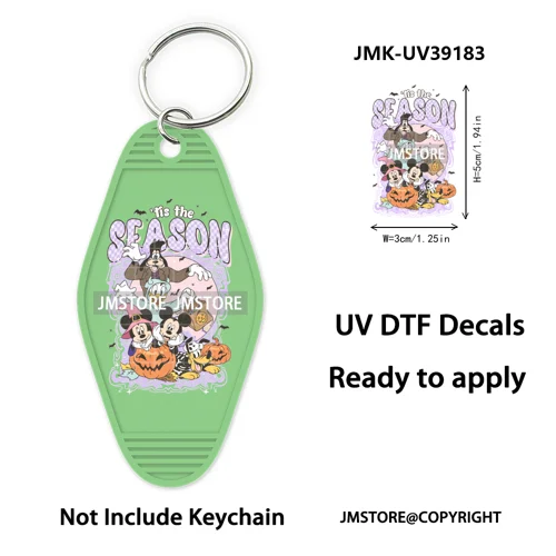 Spooky Halloween Cartoon Character Couple UV DTF Motel Keychain Wrap Ready To Apply Waterproof High Quality Hotel Keychain Decal