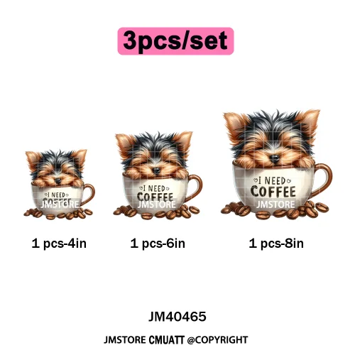 Funny Cartoon Pet Puppy Small Sleeping Cozy Coffee Dogs Lover Iron on DTF Washable Transfers Sticker Ready to Press for Clothing