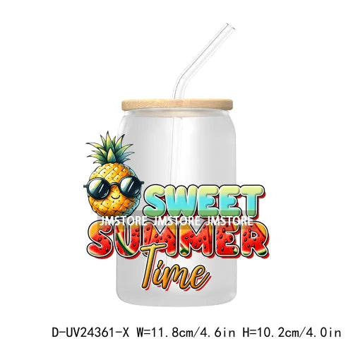 Sweet Summer Time UV DTF Transfer Sticker Decals For Libbey Glass Cold Cups Mugs Tumbler Custom Waterproof DIY Labels Watermelon