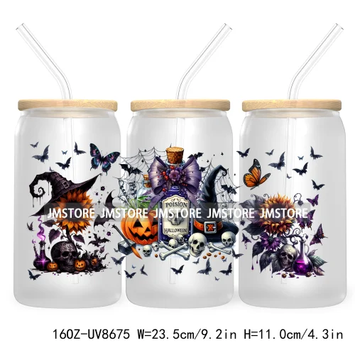 Spooky Witch Social Club UV DTF Cup Wrap For 16OZ Libbey Glass Cups Can Transfer Stickers Custom Labels Logo Halloween Season