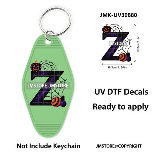 Halloween Pumpkin Alphabet Letters UV DTF Motel Keychain Decal Ready To Ship Durable Transfer Stickers Prints For Hotel Keychain