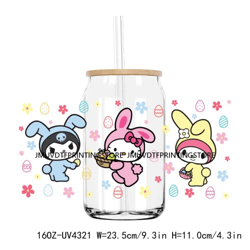 Easter Cartoon Bunny Eggs Coffee 16OZ UV DTF Cup Wrap Transfers Stickers Custom Labels DIY Waterproof Logo For Libbey Glass Can