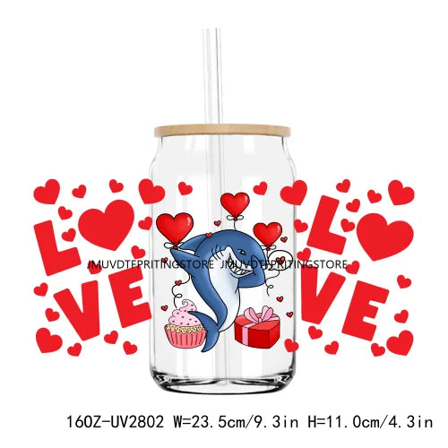 Cute Animal Couple Valentine Day UV DTF Sticker For 16OZ Libbey Glass Cup Can Wrap Transfer Sticker Custom Labels DIY Logo