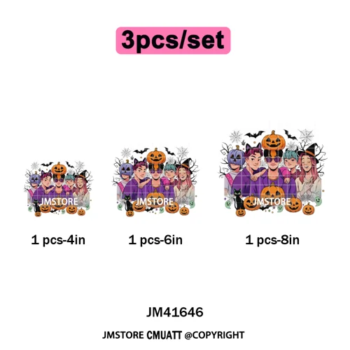 Stay Spooky Ghost Halloween Cartoon Hunters Kpop Band Group Iron on DTF Washable Transfers Stickers Ready to Press for Clothing