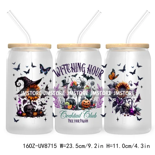 Witching Hour Cocktail Club 16OZ UV DTF Cup Wrap Transfer Stickers Halloween Custom Labels Waterproof Logo For Libbey Glass Can