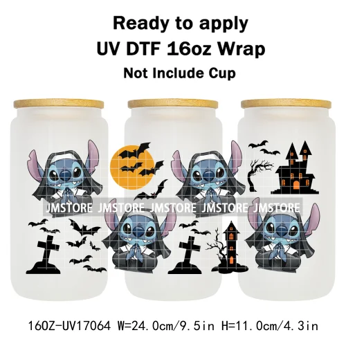 Happy Halloween Cartoon Killers Spooky Season UV DTF Wraps Transfer Sticker Selfadhesive Waterproof For 16OZ Libbey Glass Can
