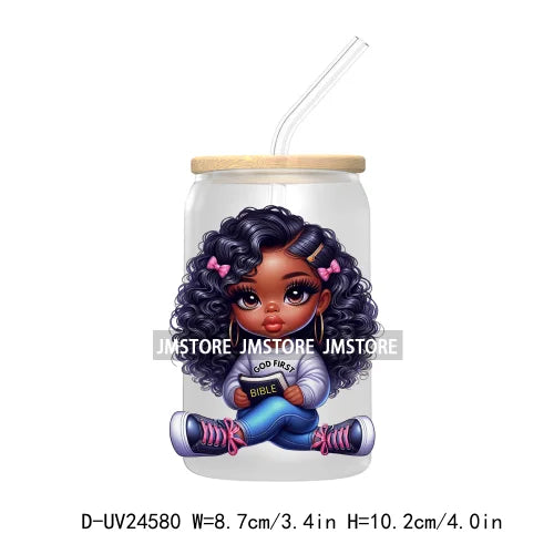 Black Chibi Girl UV DTF Transfers Stickers Decals For Libbey Cold Cups Mugs Tumbler Waterproof DIY Craft Beautiful Afro Woman