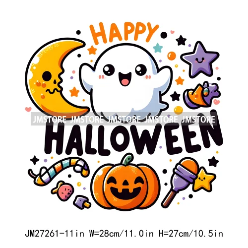 Cute Pumpkin Ghost Boo Creeep It Real Happy Halloween Spooky Witch Vibes Season Design DTF Iron On Transfer Stickers For Hoodies