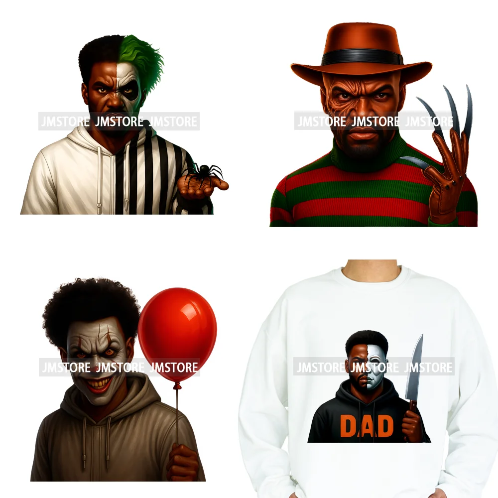 Halloween Spooky Afro Dad Scary Movie Smoking Character Costume Design Iron on DTF Transfer Stickers Ready to Press for Clothing